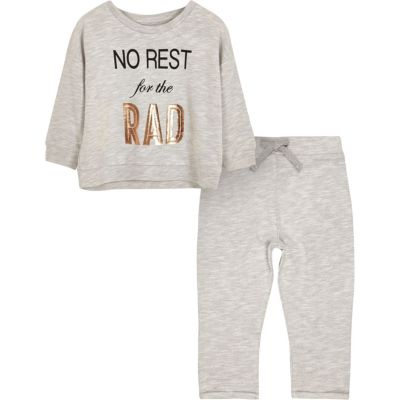 Mini girls grey print pyjama set